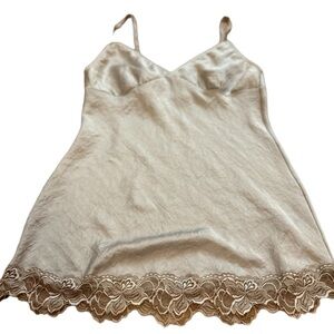 NWT Anthropologie Babakul satin lace Tunic tank top size large Beige